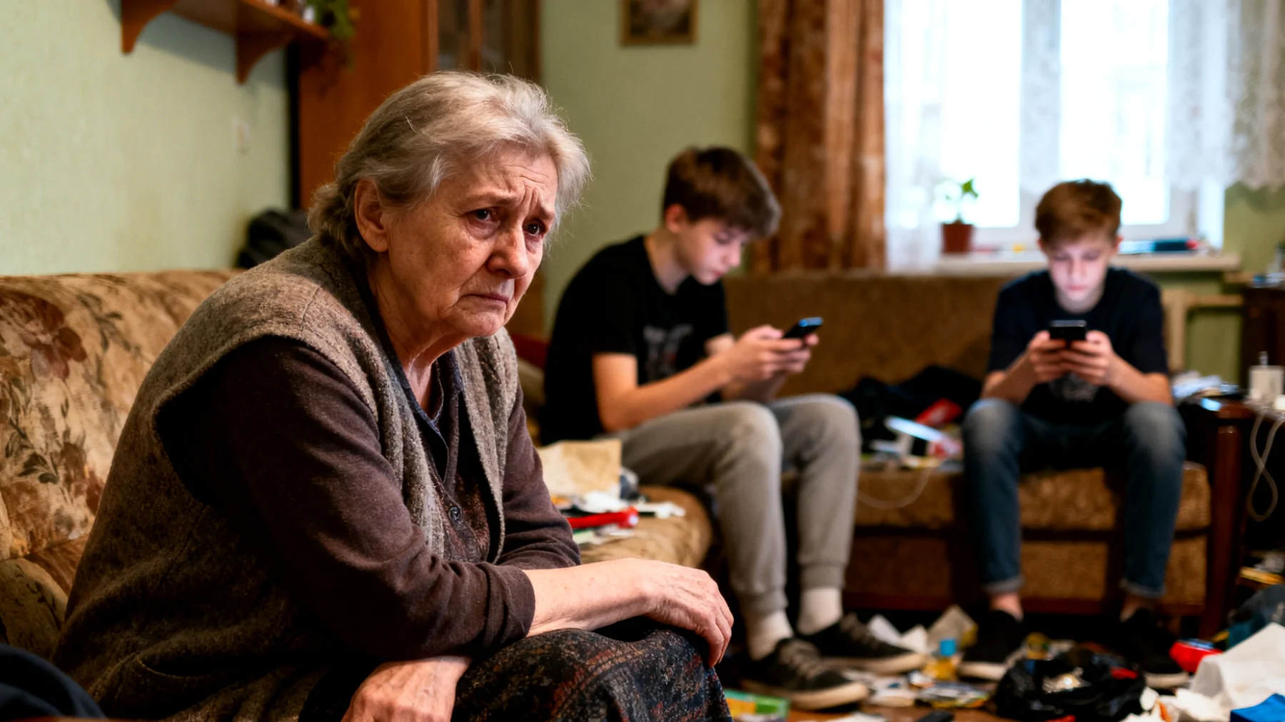 Babcia czuje się przytłoczona opieką nad nastoletnymi wnukami - brakuje jej energii, czasu dla siebie i umiejętności radzenia sobie z ich potrzebami emocjonalnymi i organizacyjnymi w codziennym życiu"